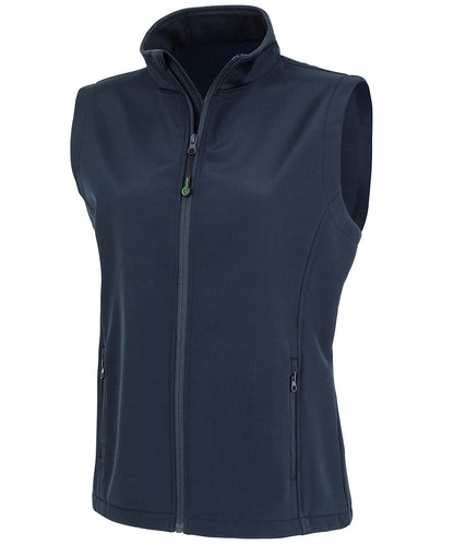 Tryck din logga på Termovästar från Result Genuine Recycled - Anpassa Återvunnen 2-lagers tryckbar softshell bodywarmer för damer i färgen Marinblå för företag, föreningar och privatpersoner