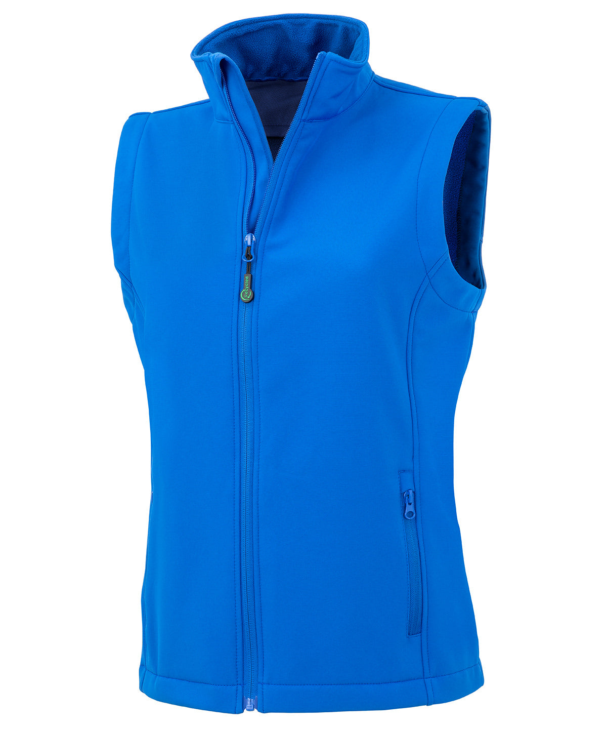 Tryck din logga på Termovästar från Result Genuine Recycled - Anpassa Återvunnen 2-lagers tryckbar softshell bodywarmer för damer i färgen Royal för företag, föreningar och privatpersoner