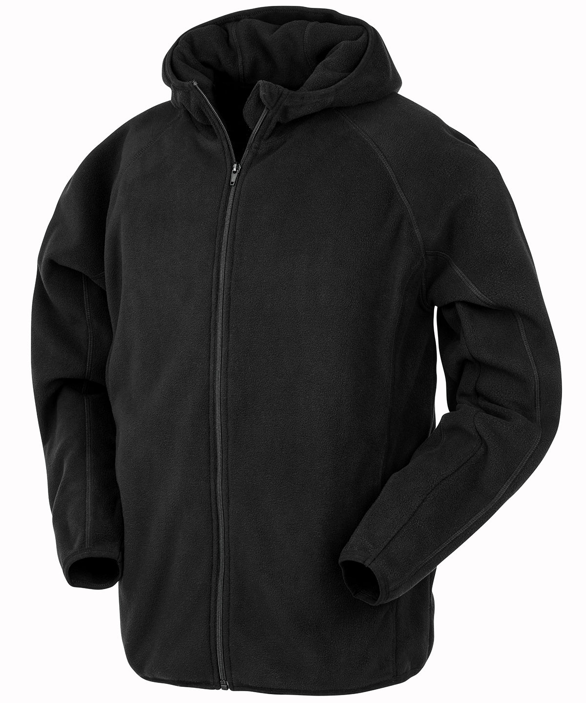 Tryck din logga på Fleece från Result Genuine Recycled - Anpassa Återvunnen microfleecejacka med huva i färgen Svart för företag, föreningar och privatpersoner