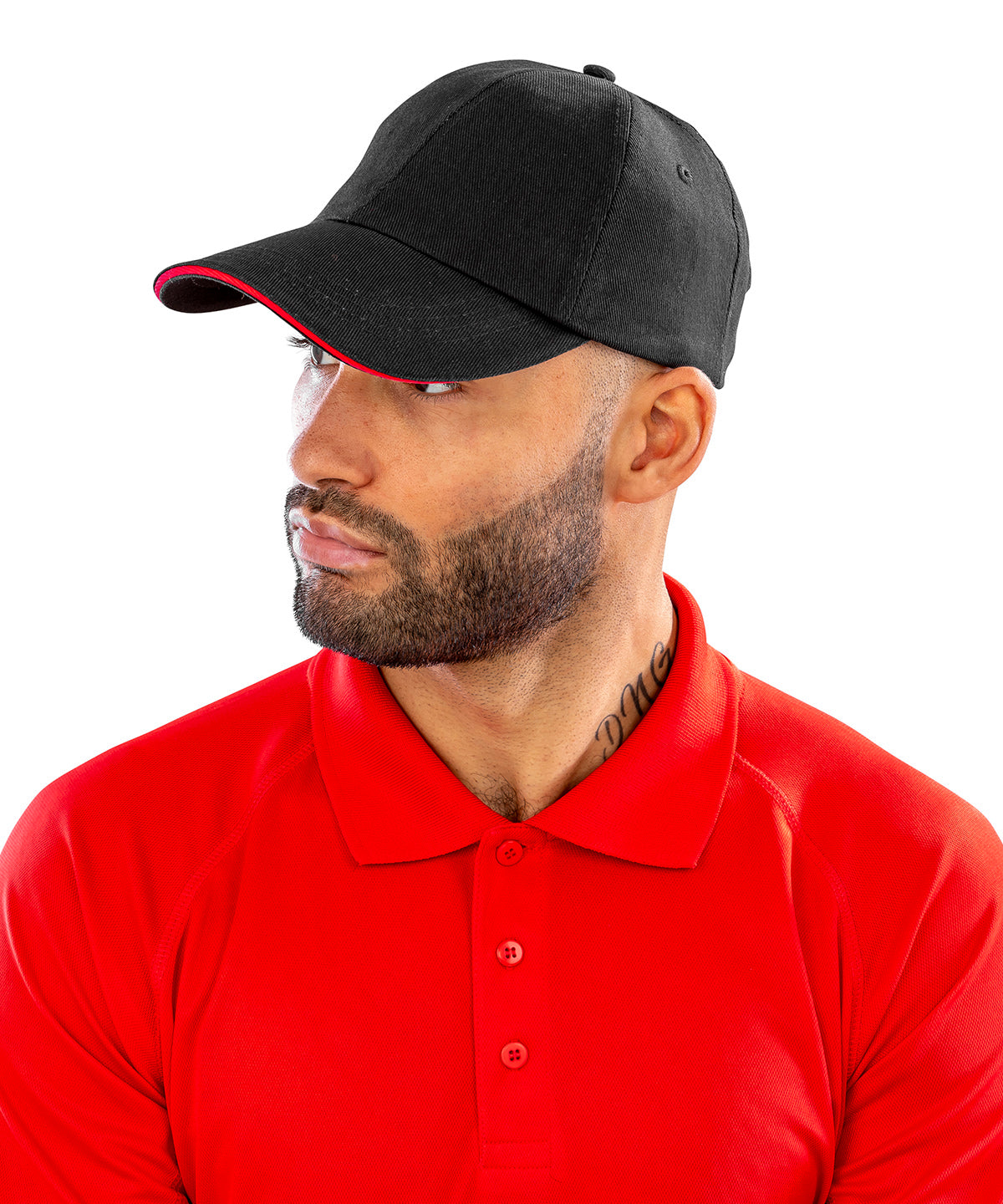 Tryck din logga på Kepsar från Result Headwear - Anpassa Kepsen för tryckerier/broderier i borstad bomull med sandwichskärm i färgen för företag, föreningar och privatpersoner