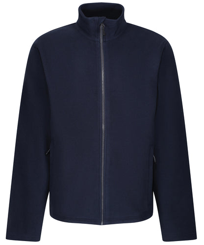 Tryck din logga på Fleece från Regatta Honestly Made - Anpassa Ärligt tillverkad återvunnen microfleece med full dragkedja i färgen Marinblå för företag, föreningar och privatpersoner