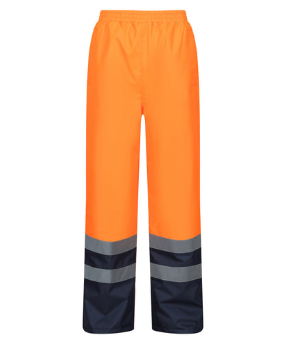 Tryck din logga på Byxor från Regatta High Visibility - Anpassa Pro hi-vis isolerade överdragsbyxor i färgen Mellan Orange för företag, föreningar och privatpersoner