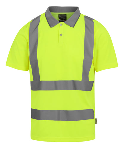 Tryck din logga på Piké från Regatta High Visibility - Anpassa Hi-Vis Pro Contract Polo i färgen Mellan gul för företag, föreningar och privatpersoner