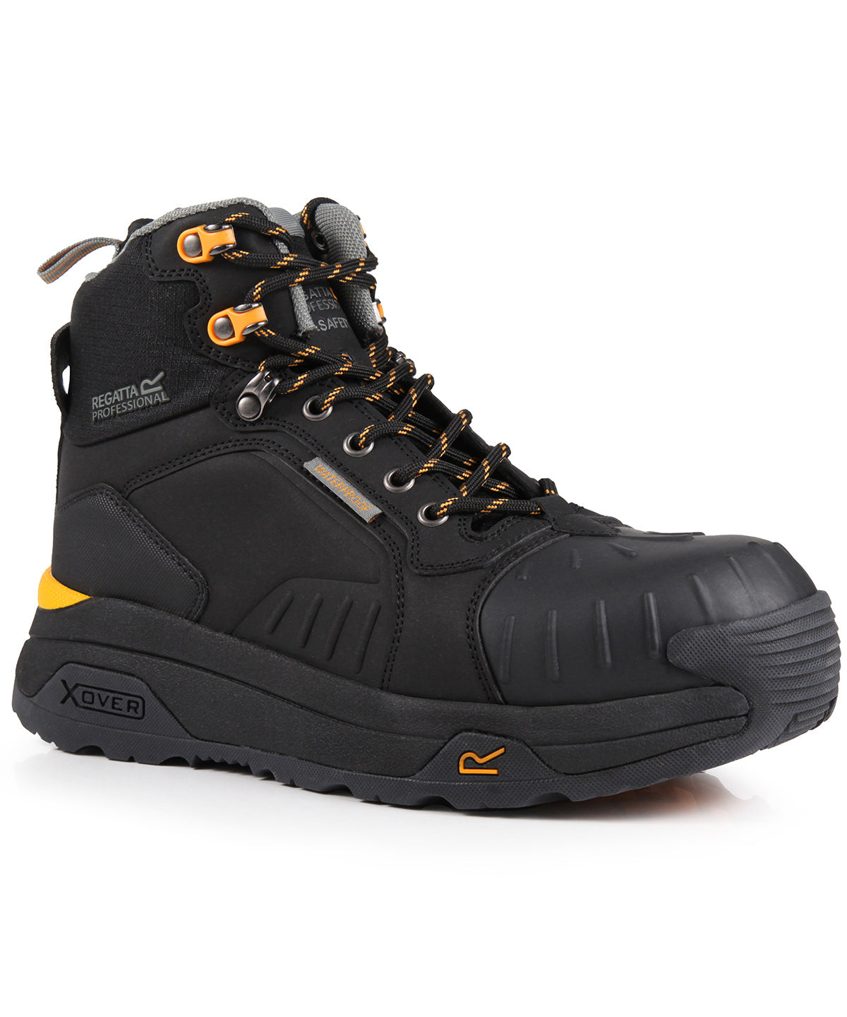 Tryck din logga på Stövlar från Regatta Safety Footwear - Anpassa Exofort S3 X-over vattentät isolerad säkerhetsvandrare i färgen Svart för företag, föreningar och privatpersoner
