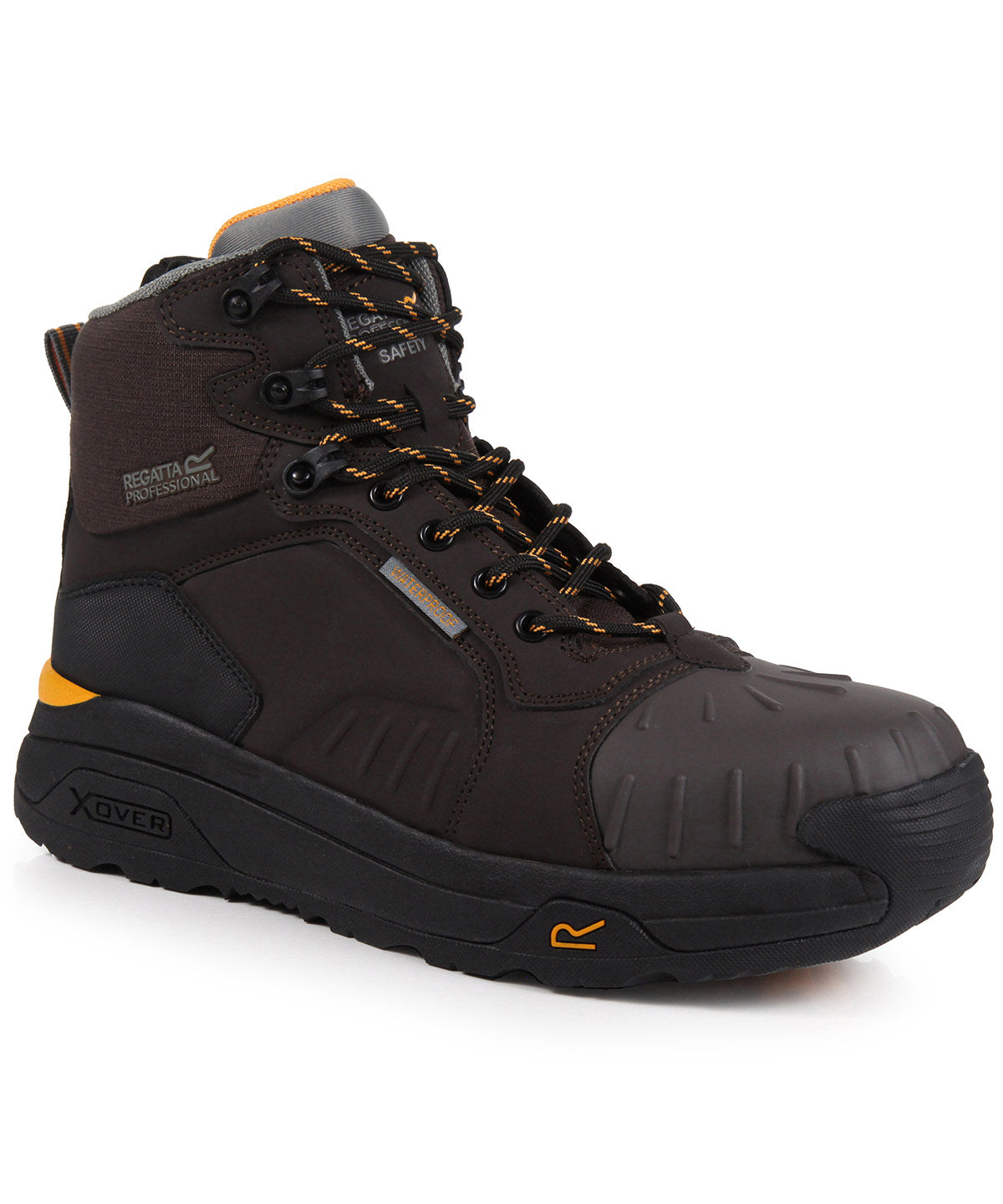 Tryck din logga på Stövlar från Regatta Safety Footwear - Anpassa Exofort S3 X-over vattentät isolerad säkerhetsvandrare i färgen Mörkbrun för företag, föreningar och privatpersoner