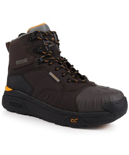 Tryck din logga på Stövlar från Regatta Safety Footwear - Anpassa Exofort S3 X-over vattentät isolerad säkerhetsvandrare i färgen Mörkbrun för företag, föreningar och privatpersoner