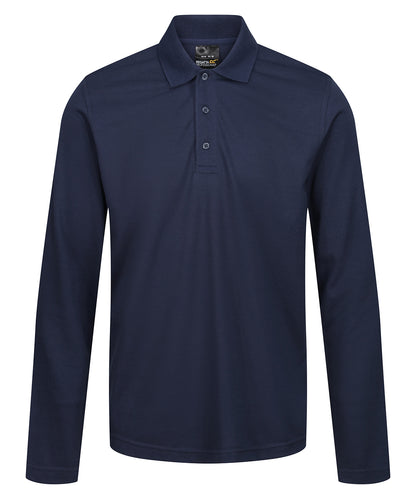 Tryck din logga på Piké från Regatta Professional - Anpassa Pro 65/35 Long Sleeve Polo - Herr i färgen Marinblå för företag, föreningar och privatpersoner