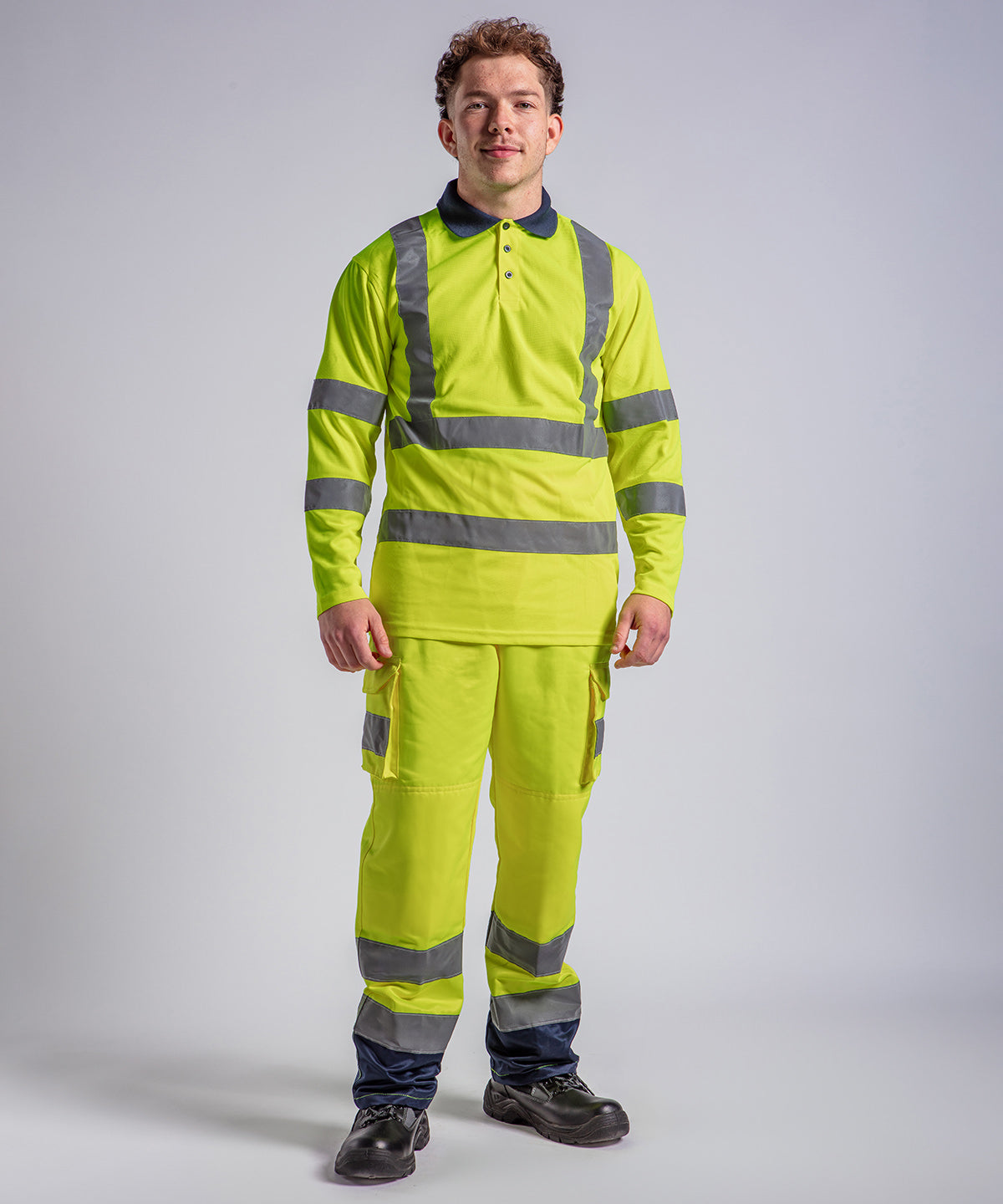 Tryck din logga på Piké från ProRTX High Visibility - Anpassa High Vis Long Sleeve Polo i färgen för företag, föreningar och privatpersoner
