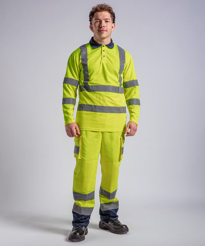 Tryck din logga på Piké från ProRTX High Visibility - Anpassa High Vis Long Sleeve Polo i färgen för företag, föreningar och privatpersoner