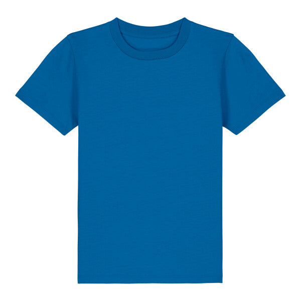 Tryck din logga på T-shirts design från Stanley/Stella - Anpassa Stanley/Stella Kids Mini Creator 2.0 – Ikonisk Barn-T-shirt i Ekologisk Bomull i färgen Blå för företag, föreningar och privatpersoner