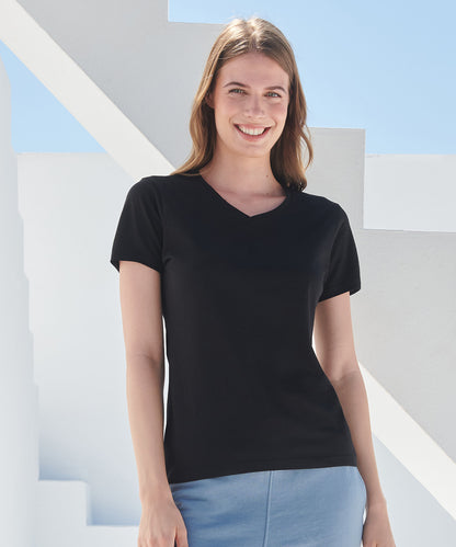 Tryck din logga på T-shirts från SF - Anpassa Feel Good V-neck Stretch T-shirt – Dam i färgen för företag, föreningar och privatpersoner