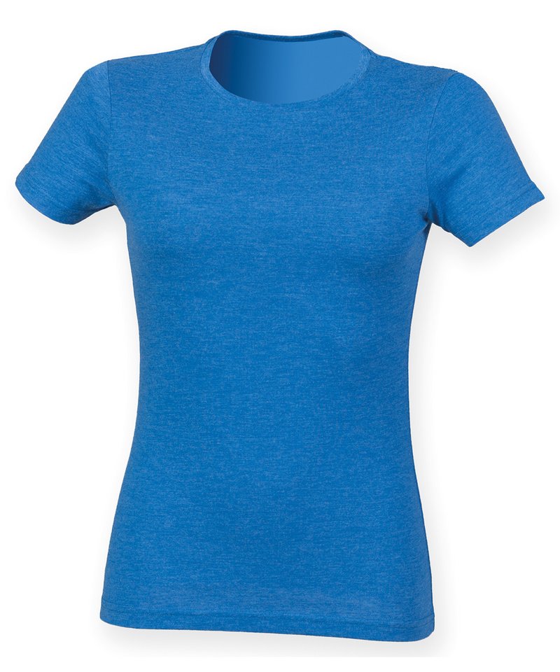 Tryck din logga på T-shirts från SF - Anpassa Triblend T-shirt – Dam i färgen Mellanblå för företag, föreningar och privatpersoner