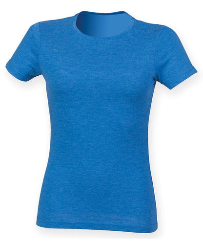 Tryck din logga på T-shirts från SF - Anpassa Triblend T-shirt – Dam i färgen Mellanblå för företag, föreningar och privatpersoner