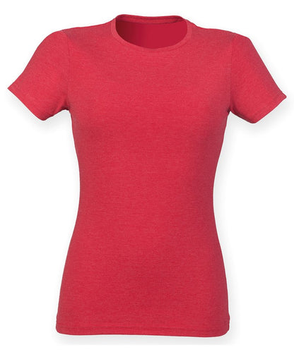 Tryck din logga på T-shirts från SF - Anpassa Triblend T-shirt – Dam i färgen Mellan röd för företag, föreningar och privatpersoner