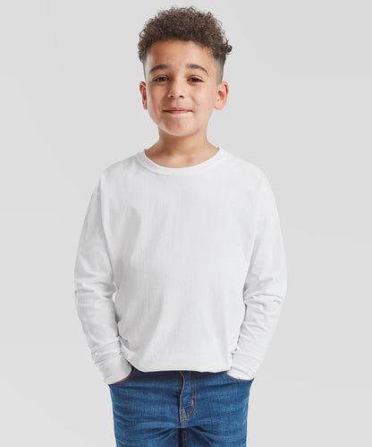 Tryck din logga på T-shirts från Fruit of the Loom - Anpassa Kids Valueweight långärmad T-shirt i färgen för företag, föreningar och privatpersoner