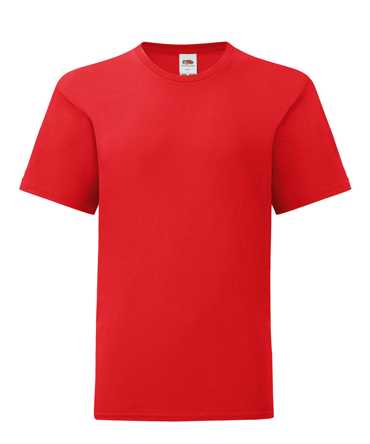 Tryck din logga på T-shirts från Fruit of the Loom - Anpassa Iconic 150 T-shirt - Barn i färgen Mellan röd för företag, föreningar och privatpersoner