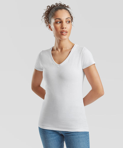 Tryck din logga på T-shirts från Fruit of the Loom - Anpassa Valueweight V-ringad T-shirt -Dam i färgen för företag, föreningar och privatpersoner