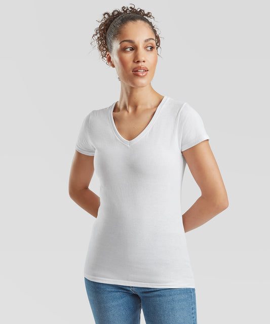 Tryck din logga på T-shirts från Fruit of the Loom - Anpassa Valueweight V-ringad T-shirt -Dam i färgen för företag, föreningar och privatpersoner