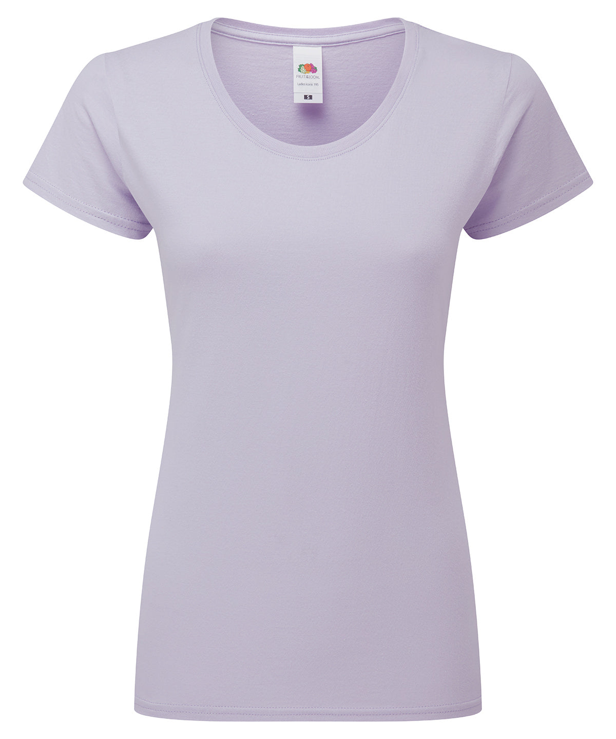 Tryck din logga på T-shirts från Fruit of the Loom - Anpassa Iconic 195 Premium T-shirt – Dam i färgen Ljus lila för företag, föreningar och privatpersoner
