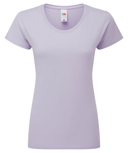 Tryck din logga på T-shirts från Fruit of the Loom - Anpassa Iconic 195 Premium T-shirt – Dam i färgen Ljus lila för företag, föreningar och privatpersoner