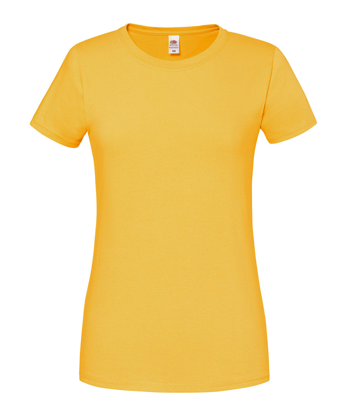 Tryck din logga på T-shirts från Fruit of the Loom - Anpassa Iconic 195 Premium T-shirt – Dam i färgen Mellan gul för företag, föreningar och privatpersoner