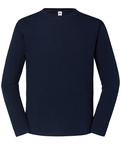 Tryck din logga på T-shirts från Fruit of the Loom - Anpassa Iconic 195 Premium Långärmad T-shirt – Unisex i färgen Marinblå för företag, föreningar och privatpersoner