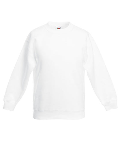 Tryck din logga på Sweatshirts från Fruit of the Loom - Anpassa Fruit Of The Loom - Premium-sweatshirt med set-in för barn i färgen Vit för företag, föreningar och privatpersoner