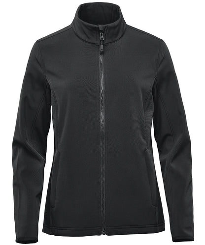 Tryck din logga på Softshelljackor från Stormtech - Anpassa Dam Narvik softshell i färgen Svart för företag, föreningar och privatpersoner