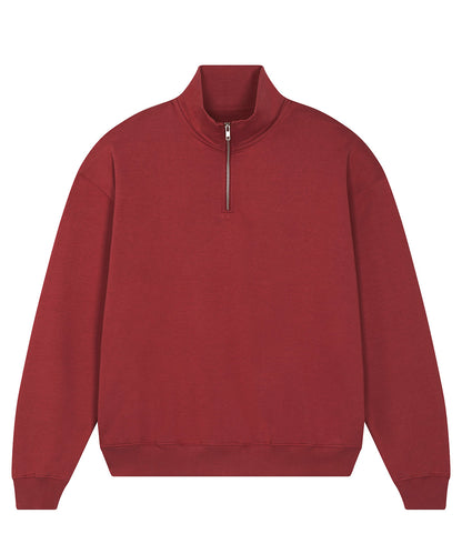 Tryck din logga på Sweatshirts från Stanley/Stella - Anpassa Stanley Stella - Unisex Miller Dry Tröja med 1/4 dragkedja i färgen Mörkröd för företag, föreningar och privatpersoner