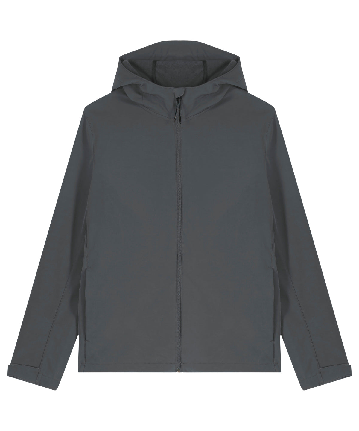 Tryck din logga på Softshelljackor från Stanley/Stella - Anpassa Stanley Discoverer softshell med huva i färgen Mörkgrå för företag, föreningar och privatpersoner