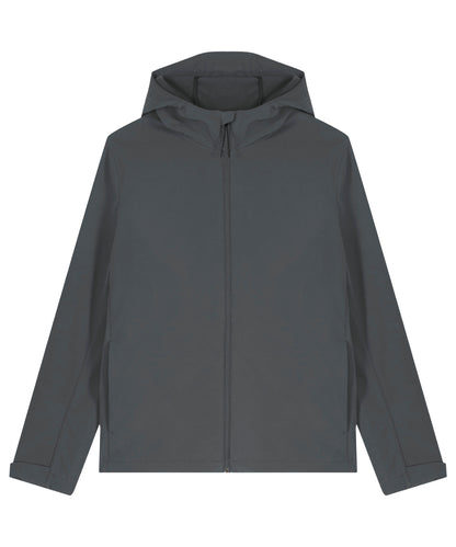 Tryck din logga på Softshelljackor från Stanley/Stella - Anpassa Stanley Discoverer softshell med huva i färgen Mörkgrå för företag, föreningar och privatpersoner