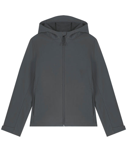 Tryck din logga på Softshelljackor från Stanley/Stella - Anpassa Dam Stella Discoverer softshell med huva i färgen Mörkgrå för företag, föreningar och privatpersoner