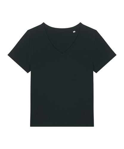 Tryck din logga på T-shirts från Stanley/Stella - Anpassa Stella Isla V-neck T-shirt – Dam i färgen Svart för företag, föreningar och privatpersoner