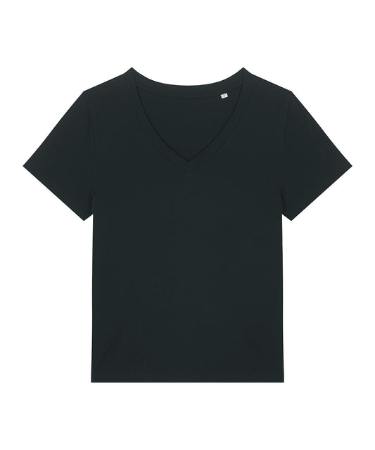 Tryck din logga på T-shirts från Stanley/Stella - Anpassa Stella Isla V-neck T-shirt – Dam i färgen Svart för företag, föreningar och privatpersoner