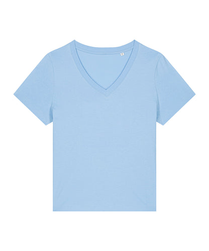 Tryck din logga på T-shirts från Stanley/Stella - Anpassa Stella Isla V-neck T-shirt – Dam i färgen Ljusblå för företag, föreningar och privatpersoner