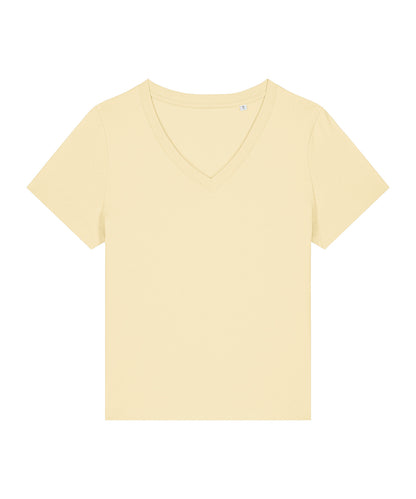 Tryck din logga på T-shirts från Stanley/Stella - Anpassa Stella Isla V-neck T-shirt – Dam i färgen Ljusgul för företag, föreningar och privatpersoner
