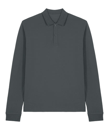 Tryck din logga på Piké från Stanley/Stella - Anpassa Stanley/Stella Prepster 2.0 Long Sleeve Polo - Unisex i färgen Mörkgrå för företag, föreningar och privatpersoner