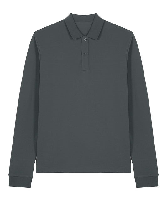 Tryck din logga på Piké från Stanley/Stella - Anpassa Stanley/Stella Prepster 2.0 Long Sleeve Polo - Unisex i färgen Mörkgrå för företag, föreningar och privatpersoner