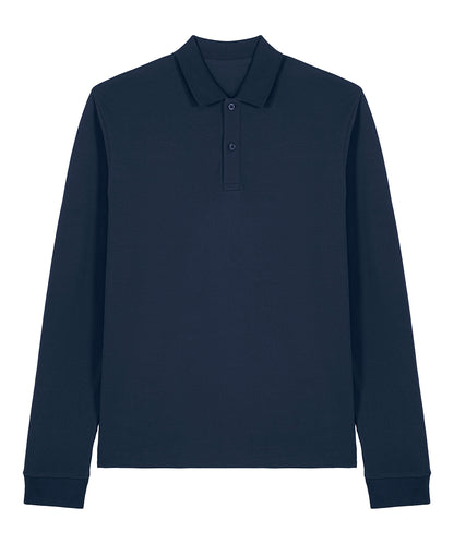 Tryck din logga på Piké från Stanley/Stella - Anpassa Stanley/Stella Prepster 2.0 Long Sleeve Polo - Unisex i färgen Marinblå för företag, föreningar och privatpersoner