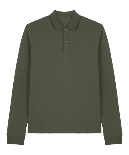 Tryck din logga på Piké från Stanley/Stella - Anpassa Stanley/Stella Prepster 2.0 Long Sleeve Polo - Unisex i färgen Khaki för företag, föreningar och privatpersoner