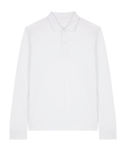 Tryck din logga på Piké från Stanley/Stella - Anpassa Stanley/Stella Prepster 2.0 Long Sleeve Polo - Unisex i färgen Vit för företag, föreningar och privatpersoner