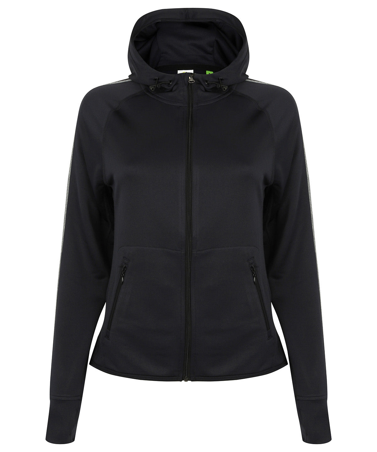 Tryck din logga på Hoodies från Tombo - Anpassa Luvtröja för damer med reflekterande tejp i färgen Svart för företag, föreningar och privatpersoner