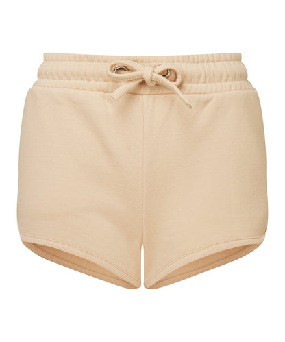 Tryck din logga på Shorts från TriDri - Anpassa Dam TriDri återvunnen retro joggingshorts i färgen Tan för företag, föreningar och privatpersoner