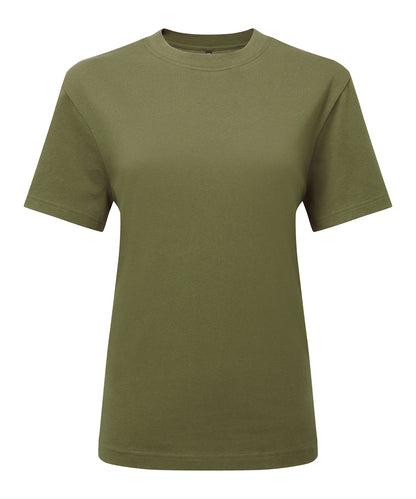 Tryck din logga på T-shirts från TriDri - Anpassa Dam TriDri organisk boxig t-shirt i överdimensionerad storlek i färgen Oliv för företag, föreningar och privatpersoner
