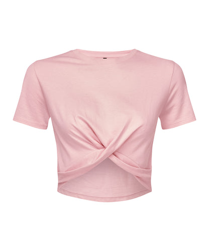 Tryck din logga på T-shirts från TriDri - Anpassa Dam TriDri twist crop top i färgen Ljusrosa för företag, föreningar och privatpersoner