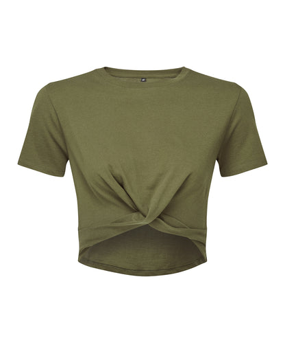 Tryck din logga på T-shirts från TriDri - Anpassa Dam TriDri twist crop top i färgen Oliv för företag, föreningar och privatpersoner