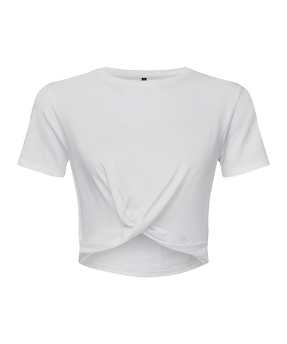Tryck din logga på T-shirts från TriDri - Anpassa Dam TriDri twist crop top i färgen Vit för företag, föreningar och privatpersoner