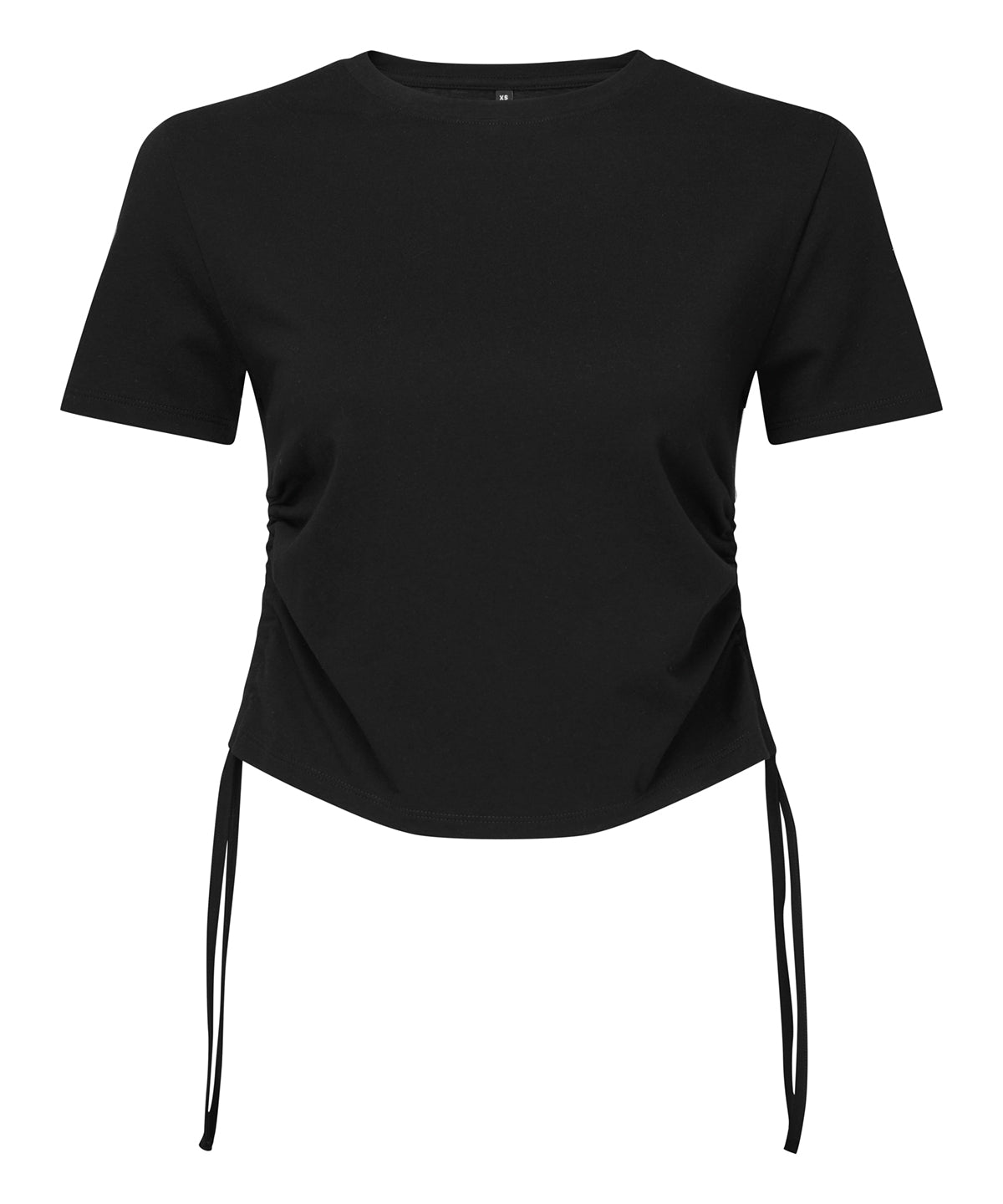 Tryck din logga på T-shirts från TriDri - Anpassa Dam TriDri ruched crop top i färgen Svart för företag, föreningar och privatpersoner