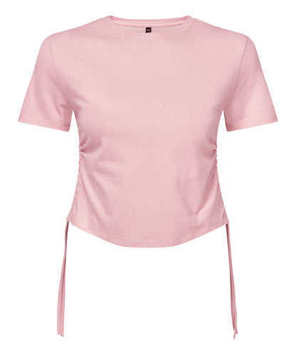 Tryck din logga på T-shirts från TriDri - Anpassa Dam TriDri ruched crop top i färgen Ljusrosa för företag, föreningar och privatpersoner