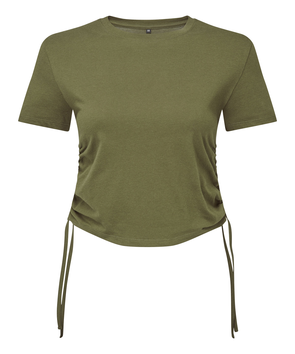 Tryck din logga på T-shirts från TriDri - Anpassa Dam TriDri ruched crop top i färgen Oliv för företag, föreningar och privatpersoner